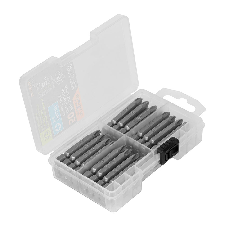 Estuche con 50 puntas de cruz PH2 largo