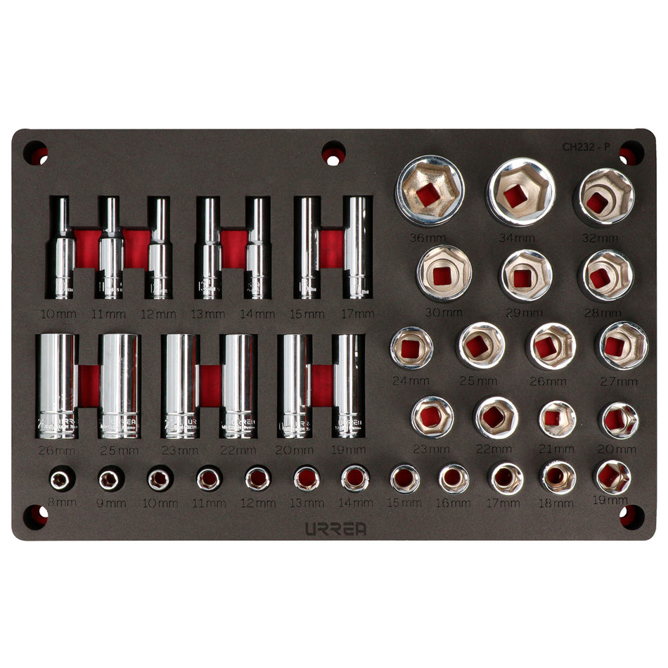 Juego de dados métricos cuadro de 1/2" 39 piezas, CH232P-C Urrea CH232P