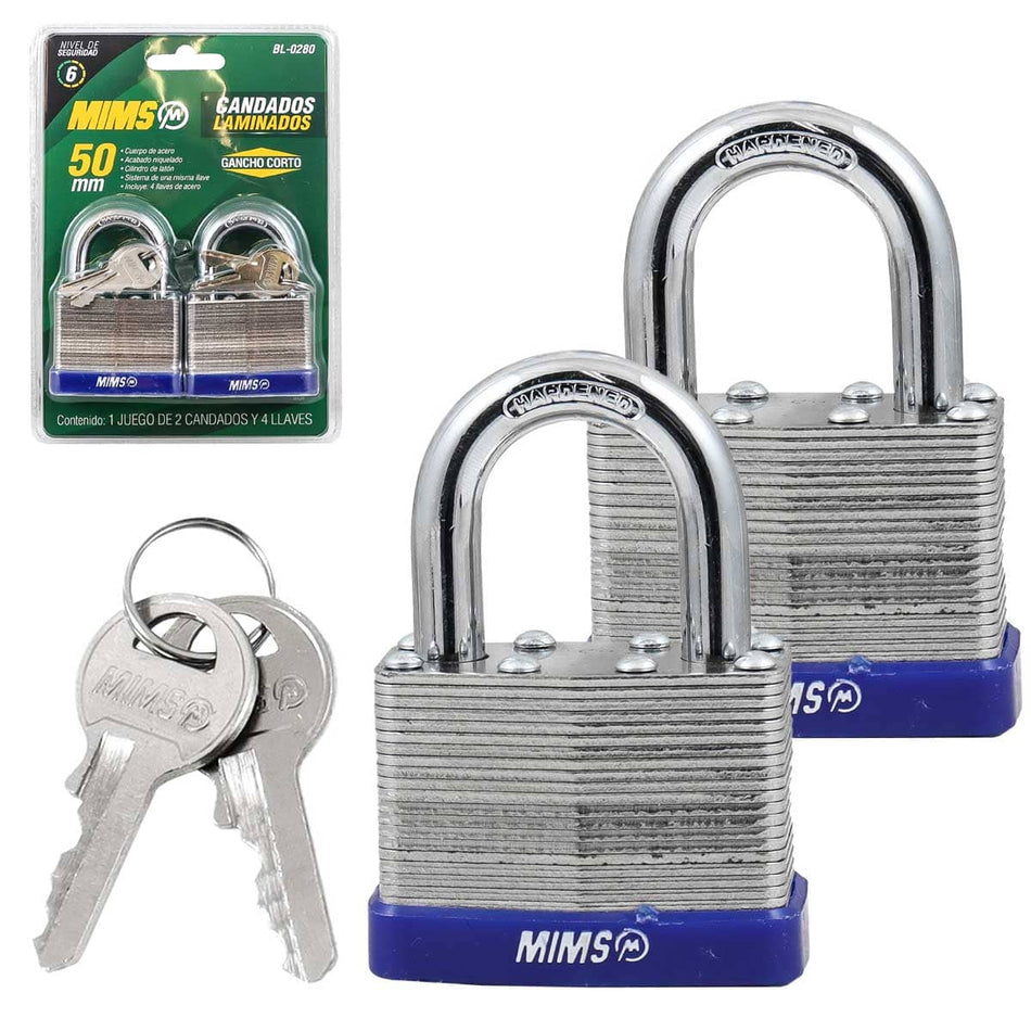 JGO. DE 2 CANDADOS DE ACERO CUERPO LAMIN