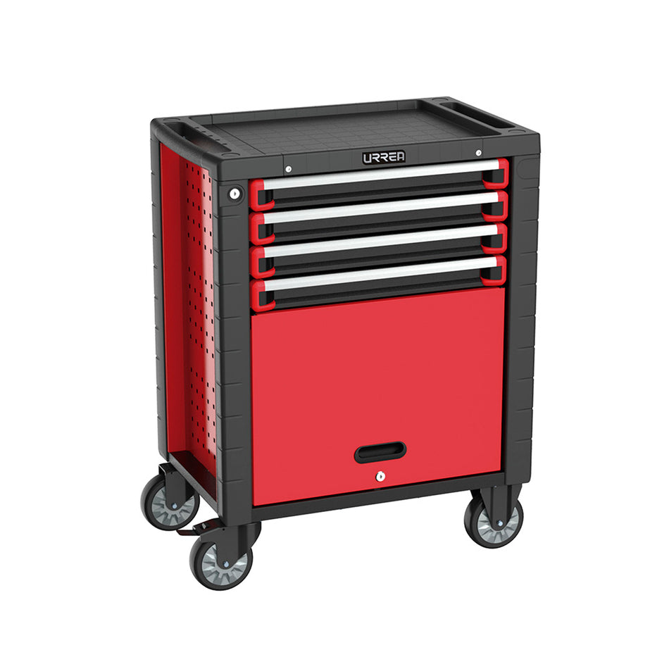Gabinete móvil 4 gavetas color rojo y negro serie HD 28" Urrea HD28M4