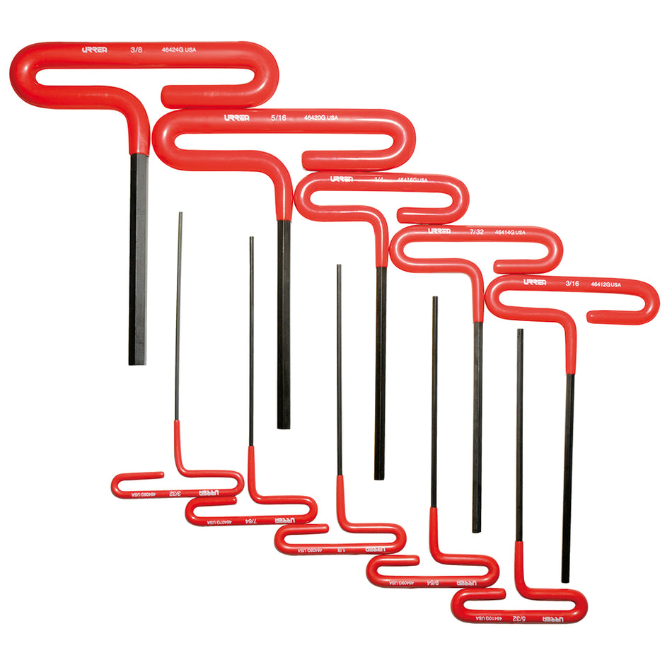 Juego de llaves hexagonales tipo "T" con mango de vinil, en pulgadas, 10 piezas en blíster Urrea 4965G