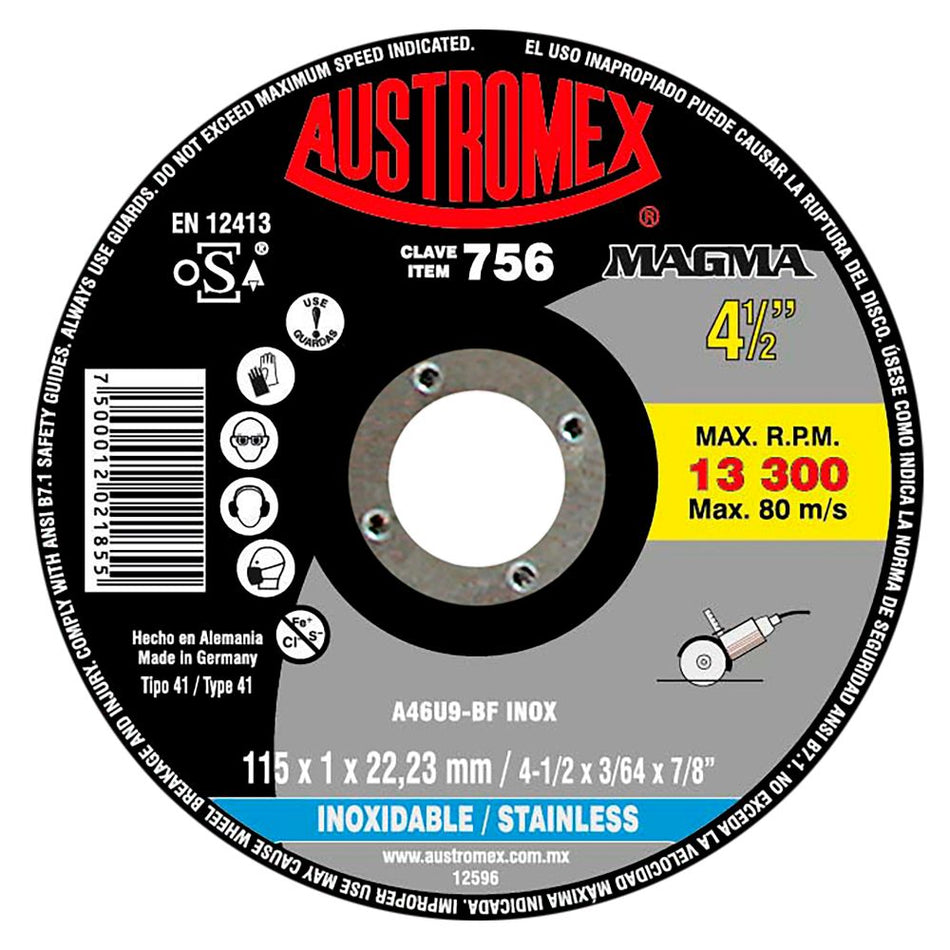 Disco abrasivo para corte de acero inoxi