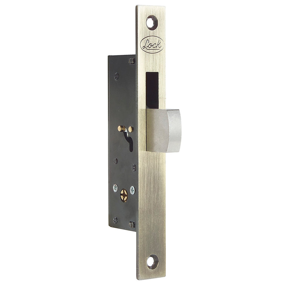 Cerrojo para embutir de paleta, latón antiguo, llave tetra, en caja Lock L2102