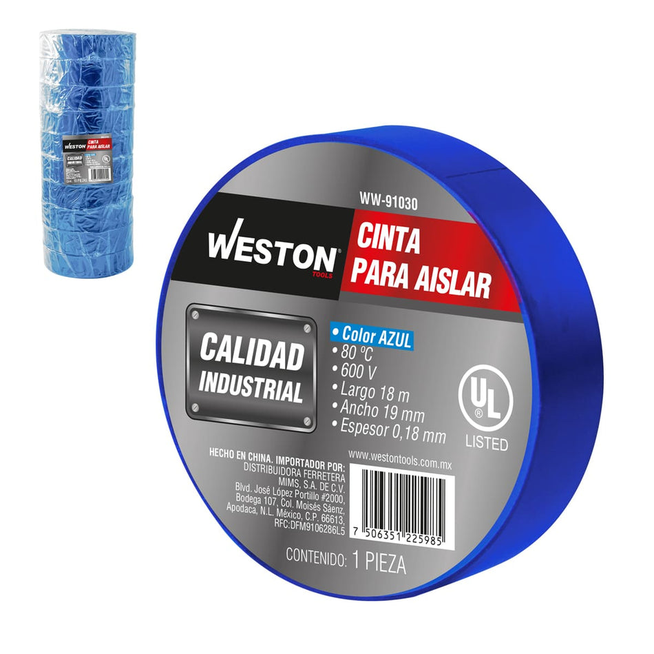 CINTA PARA AISLAR 18 m X 19 mm COLOR AZU