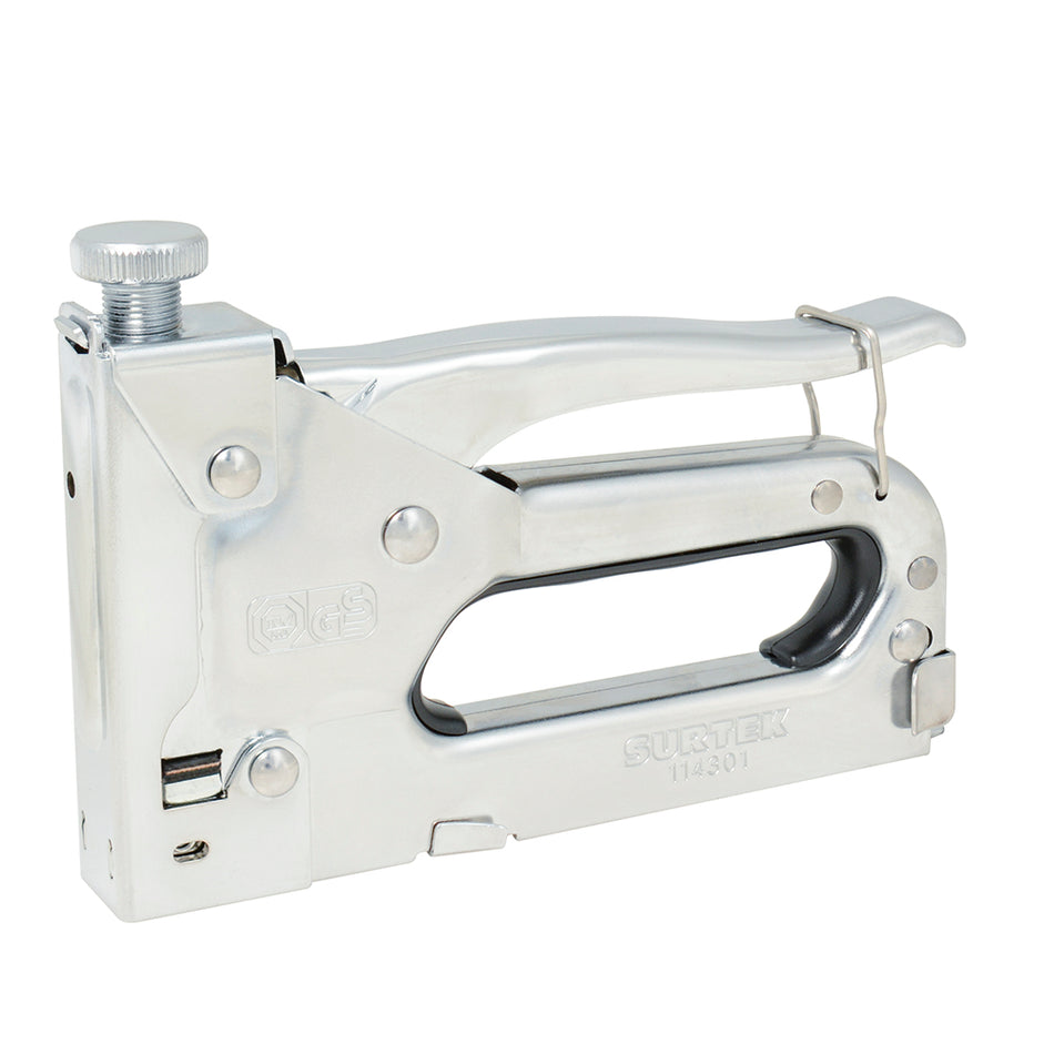 Engrapadora metálica tipo pistola con ajuste de presión para grapas de 5/32" a 9/16" Surtek 114301