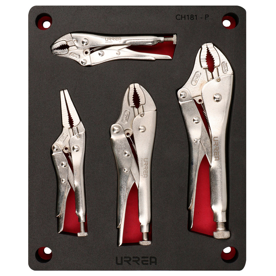 Juego de pinzas de presión 4 piezas, charola CH181P-C Urrea CH181P