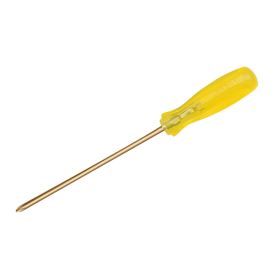 Destornillador de bronce-aluminio antichispa con mango ámbar, punta phillips de #2 Urrea UH9687
