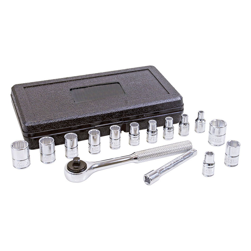 Juego de dados y accesorios cuadro de 1/4" combinado, 15 piezas Urrea 4700P