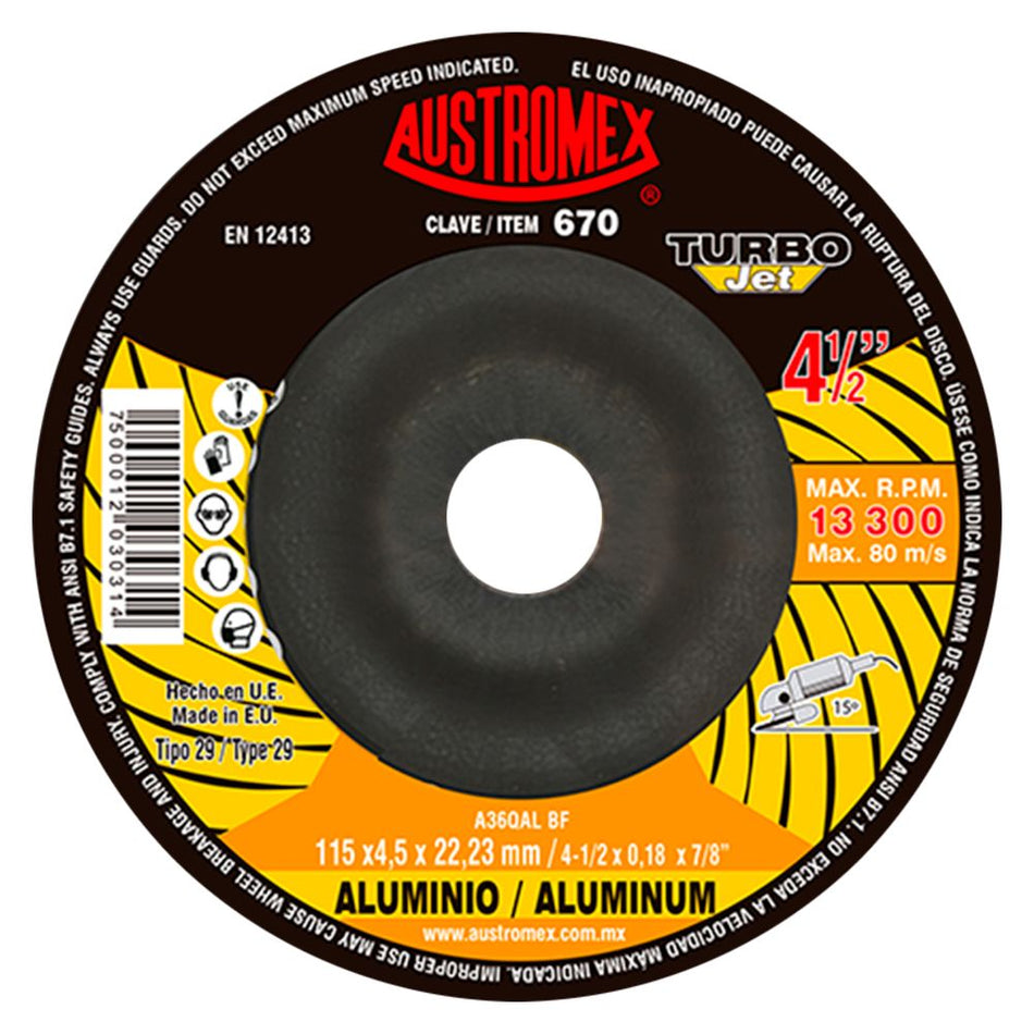 Disco abrasivo para desbaste de aluminio