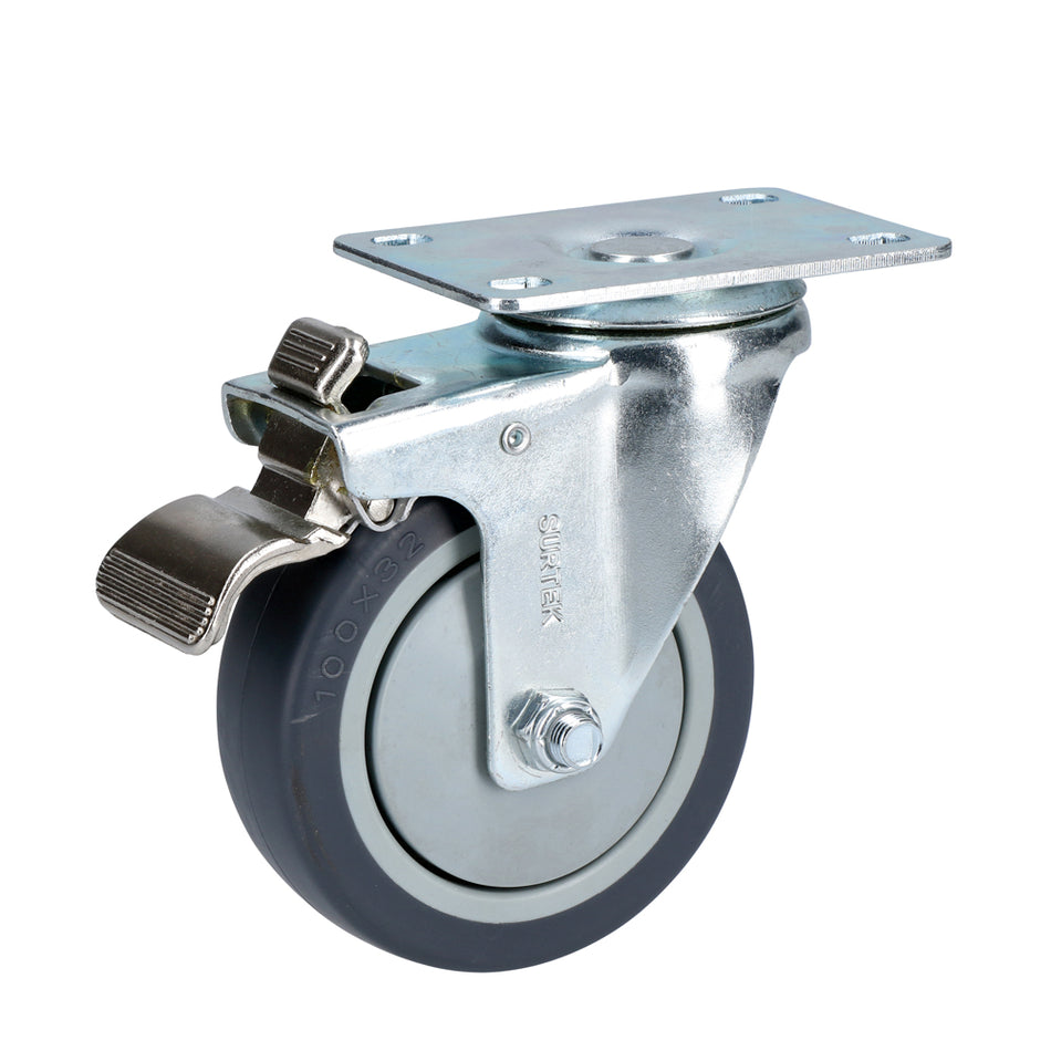 Rodaja de TPR gris giratoria con freno 3" Surtek RT7B