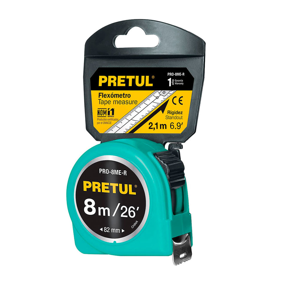 Flexómetro verde 8 m cinta 25 mm, en tar