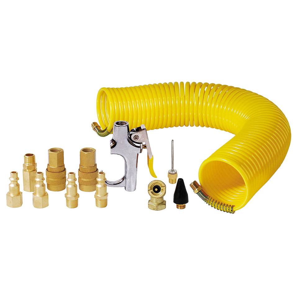 Juego de accesorios neumáticos con manguera tipo resorte, 14 piezas Surtek 108142