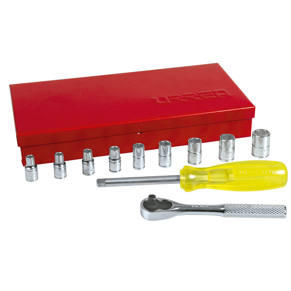 Juego de dados y accesorios cuadro de 1/4" en pulgadas, 12 piezas Urrea 4700C