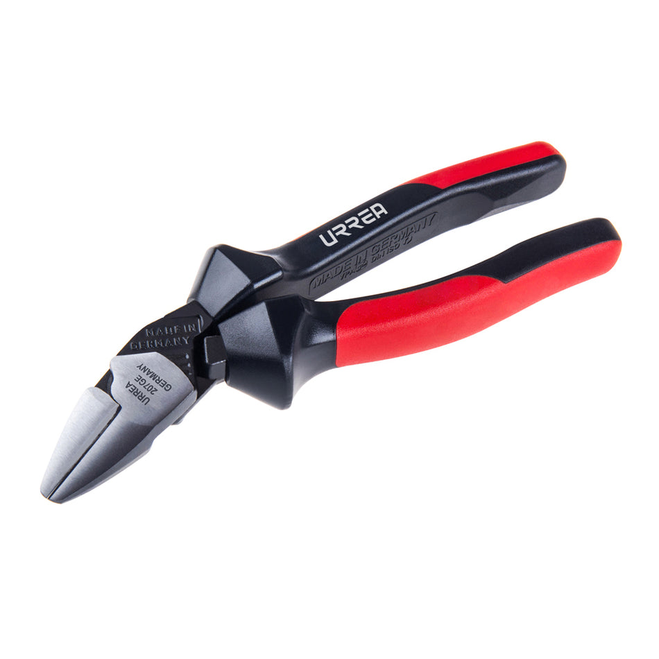Pinza para electricista con mango bimaterial ergonómica con ángulo de 25° de 7" Urrea 207GE
