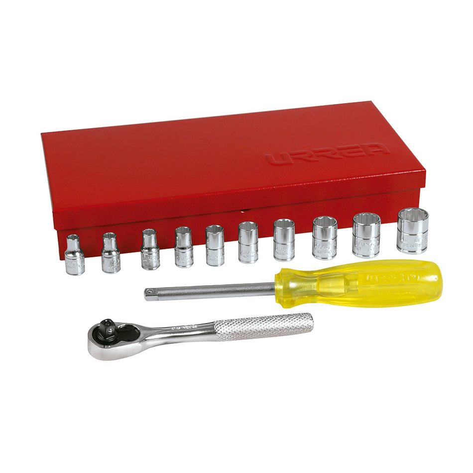 Juego de dados y accesorios cuadro de 1/4" en pulgadas, 13 piezas Urrea 47110