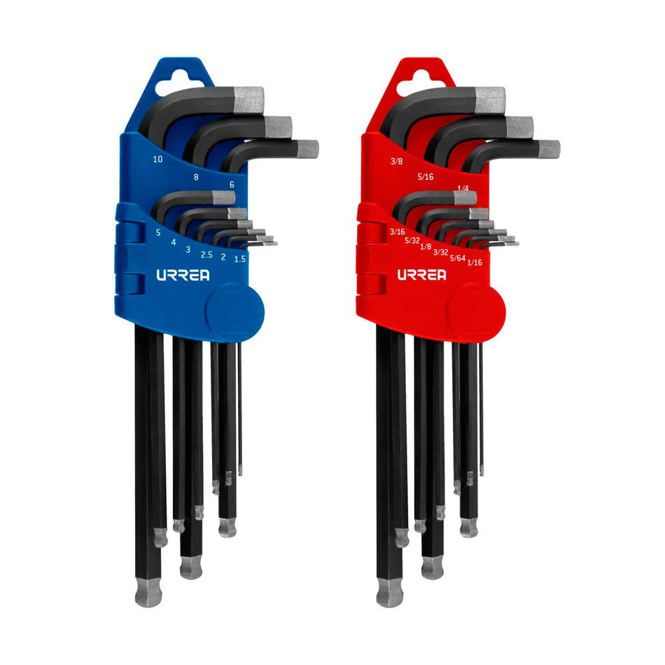 Juego de llaves hexagonales tipo "L" punta de bola diamante, combinadas, 18 piezas Urrea 499D