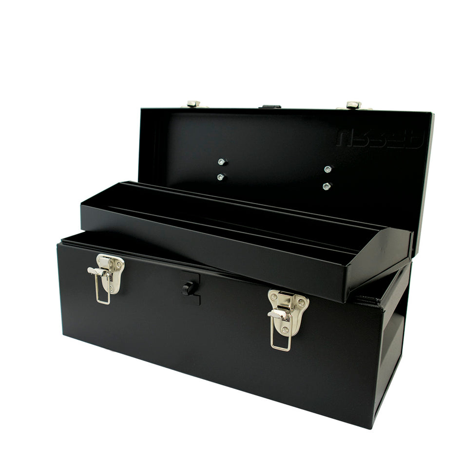 Caja portaherramientas metálica con asa metálica color negro 17" x 7" x 7" Urrea D4C20