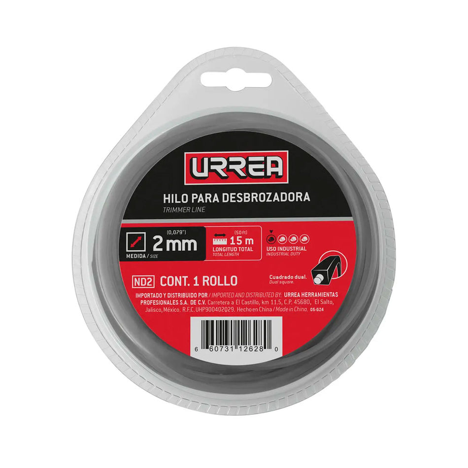 Nailon cuadro dual para desbrozadora doble blister, 2 mm x 15 m Urrea ND2