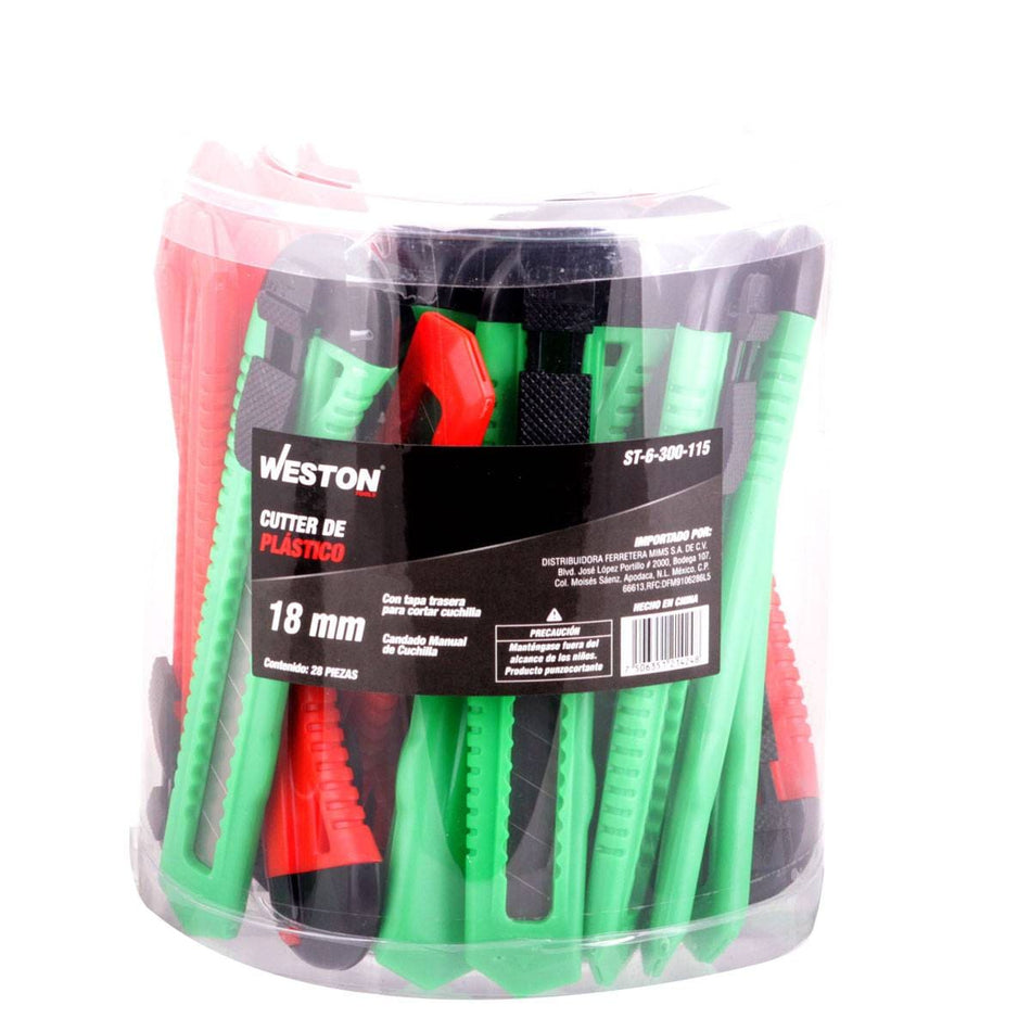 CÚTER PLASTICO 18MM - BOTE C/28 PZAS (PR