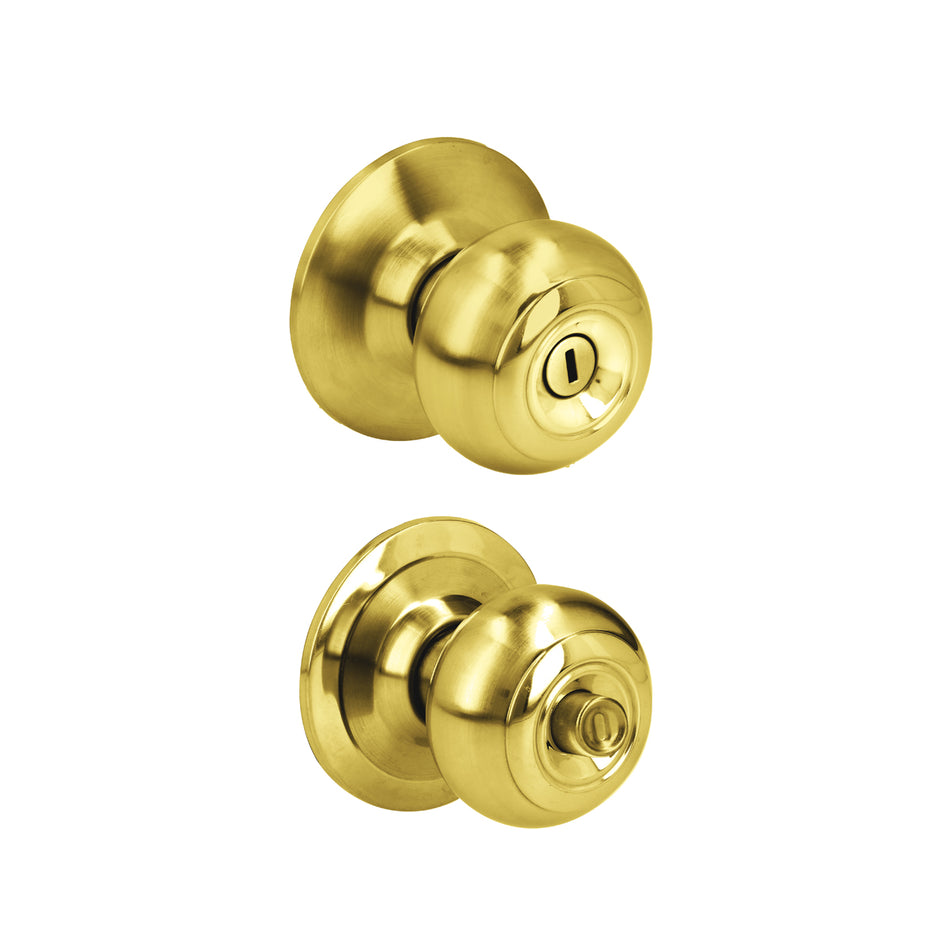 Pomo cilíndrico ovalado función baño, latón brillante, llave estándar, blíster Prolok 27POP