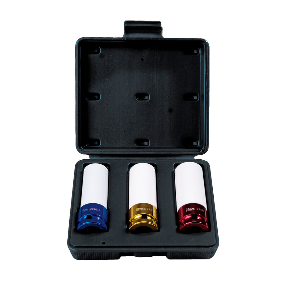 Juego de dados de impacto métricos cuadro de 1/2" con protección Nylamid, 3 piezas Urrea 7300MP