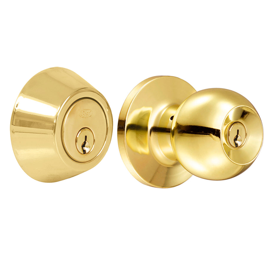 Combo de pomo tubulares de bola función doble, latón brillante, llave estándar, blíster Lock 14CB