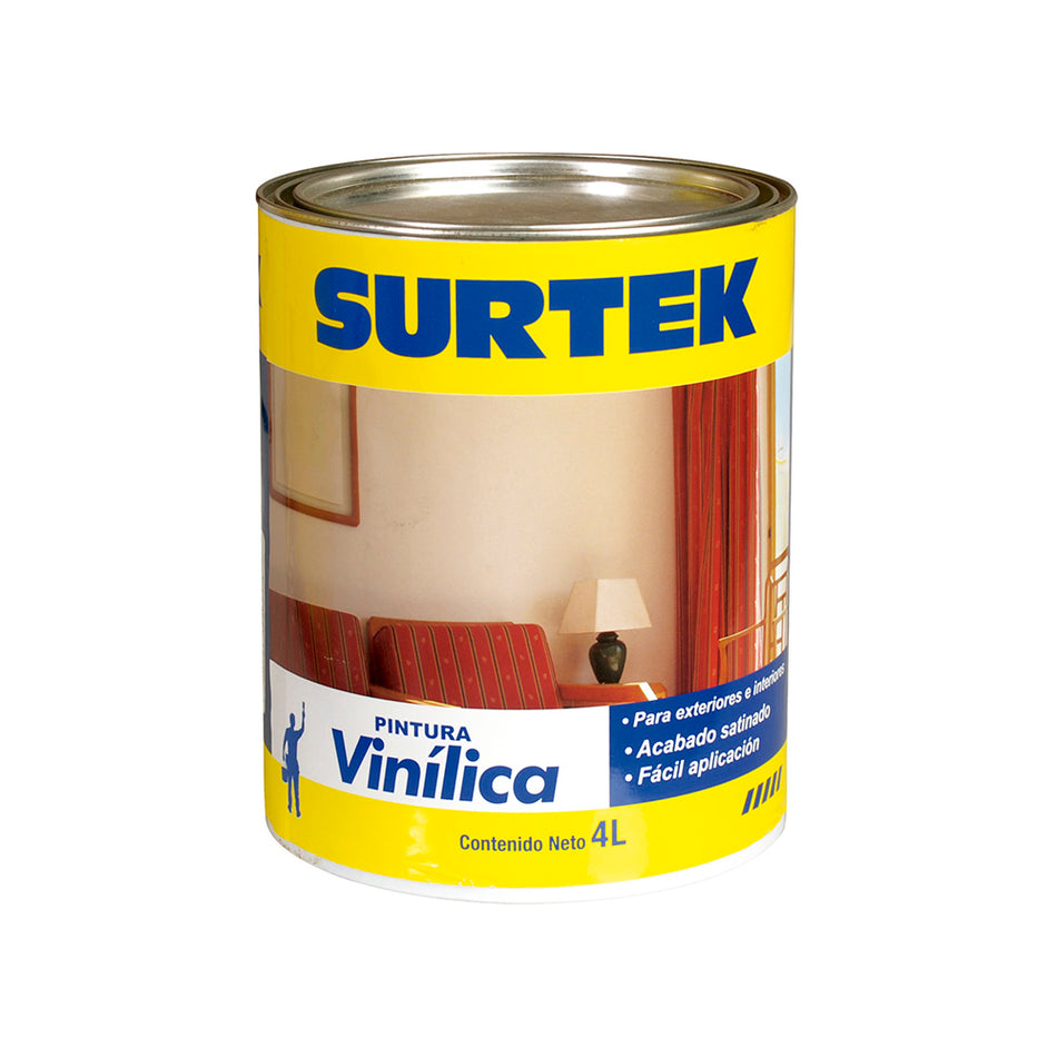 Cubeta de pintura vinílica 4 Lt color blanco Surtek SP20300
