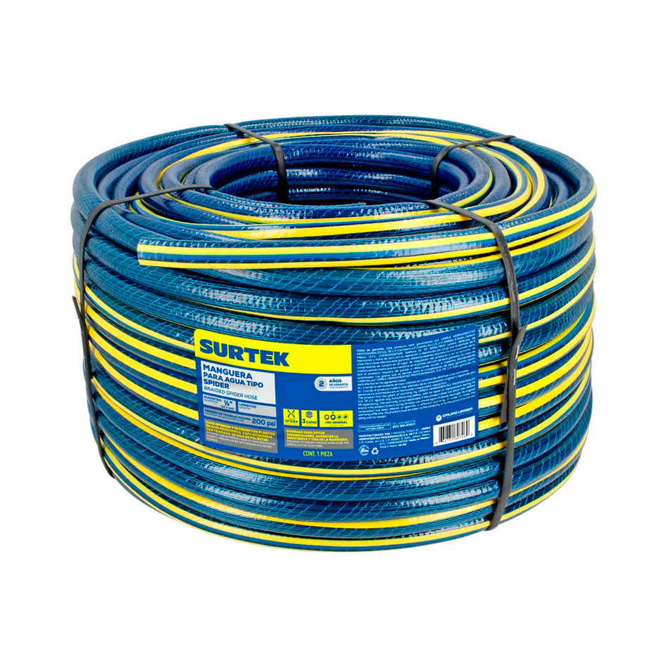 Manguera para jardín tejido spider en rollo 1/2", 50 m Surtek M12S50