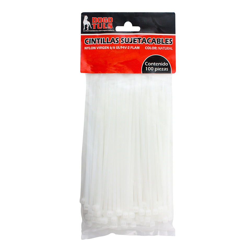 CINTILLA SUJETACABLE 6" NATURAL  C/100 DOGOTULS WL8021