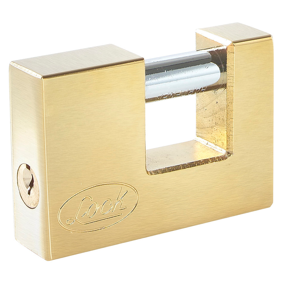 Candado de acero para cortina metálica 75 mm, latón brillante, llave estándar Lock L20C75EB
