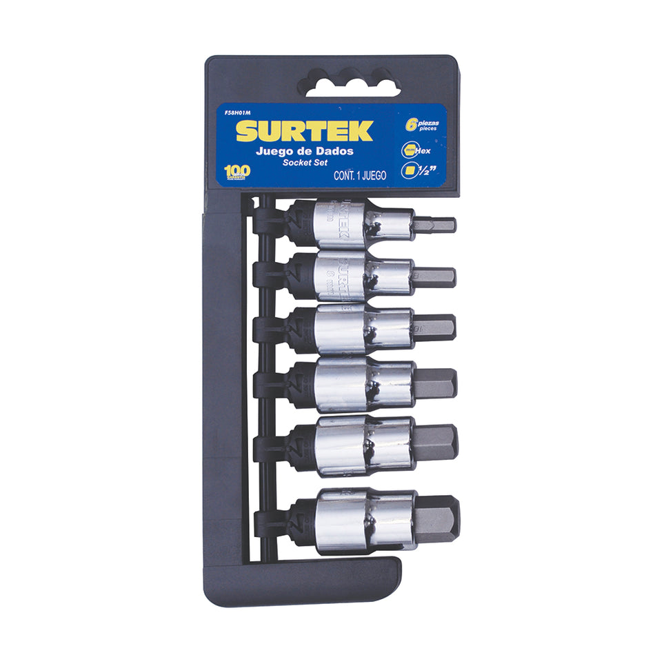 Juego de dados con punta hexagonal cuadro de 1/2", métricos, 6 piezas Surtek F58H01M