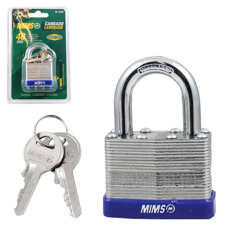CANDADO DE ACERO CUERPO LAMINADO 40MM C/