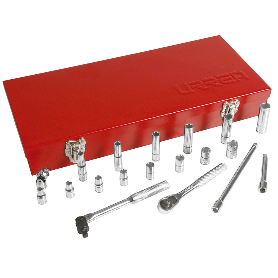 Juego de dados y accesorios cuadro de 1/4" en pulgadas, 20 piezas Urrea 4700CA