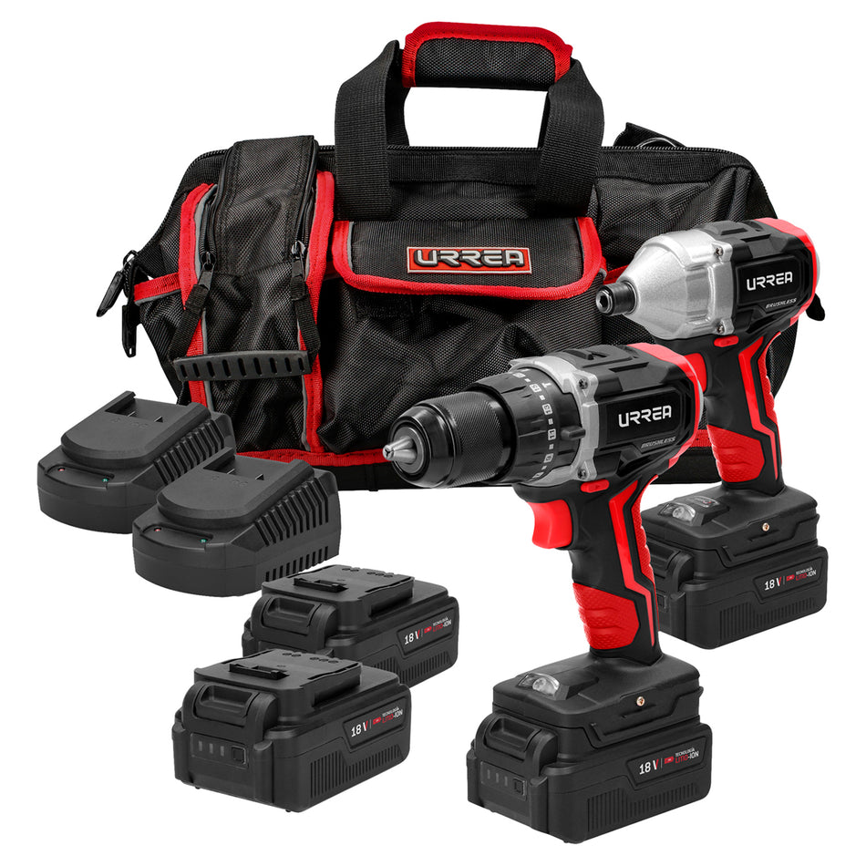 Juego de rotomartillo y atornillador de impacto a batería Li-ion 18 V, 3 piezas en maleta Urrea JPI04