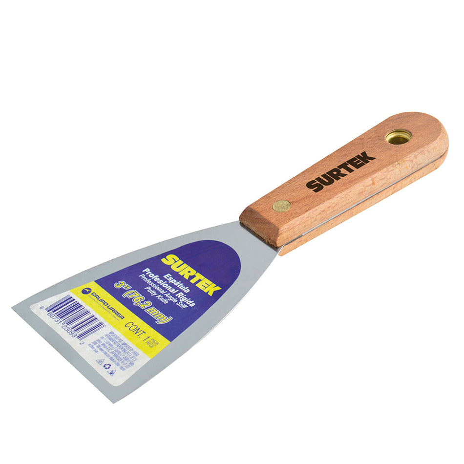 Espátula rígida de acero de alto carbón con mango de madera 3" Surtek 123083