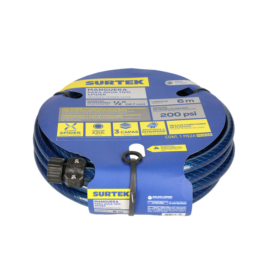 Manguera para jardín spider con conector plástico 1/2" x 6 m Surtek M12S6