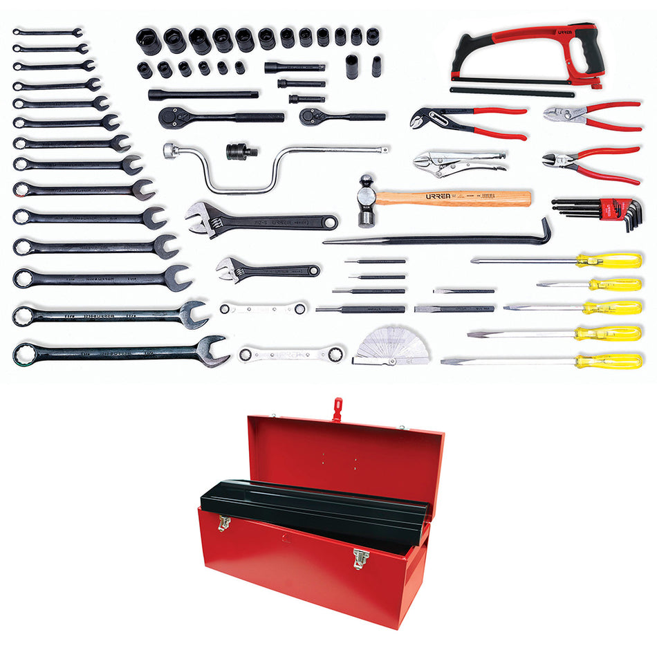 Juego industrial para mantenimiento de ferrocarril en pulgadas, 68 piezas con caja D7 Urrea 98121