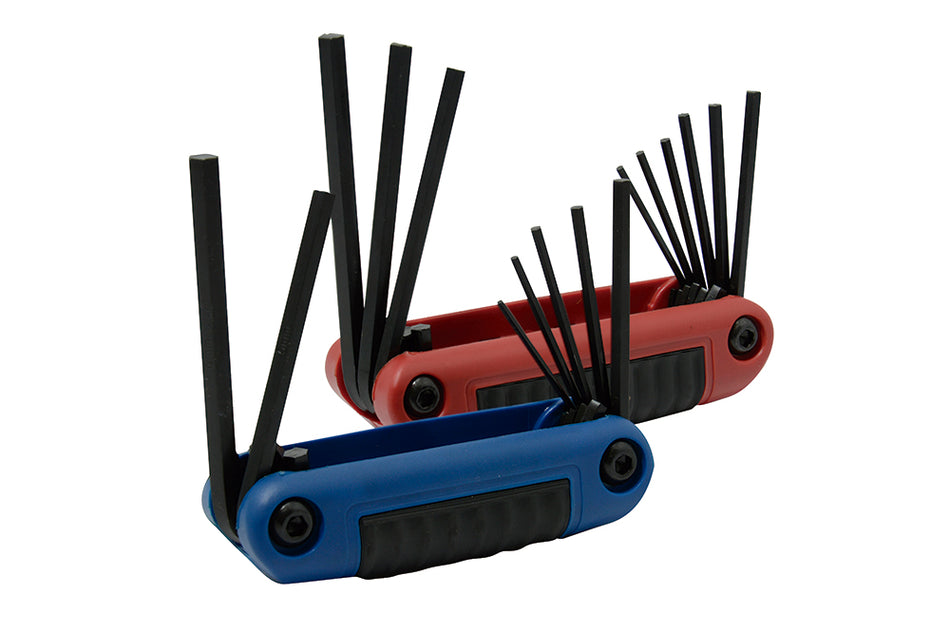 Juego de llaves hexagonales tipo navaja en pulgadas y métricas estuche bimaterial, 16 pz Urrea 49816