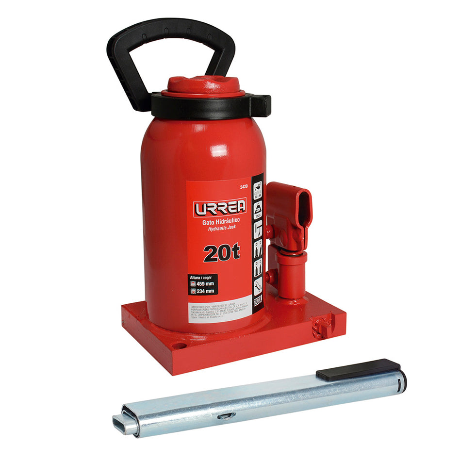 Gato hidráulico de botella con palanca telescópica de tres piezas galvanizada, 20 ton Urrea 2420
