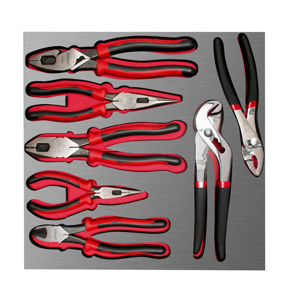 Juego de pinzas bimaterial 7 piezas, charola CH212L-C Urrea CH212L