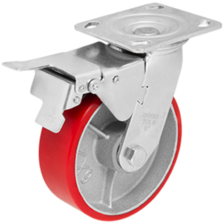 RODAJA FIERRO PU ROJO GIRA / FRENO 6" DOGOTULS ZF5068