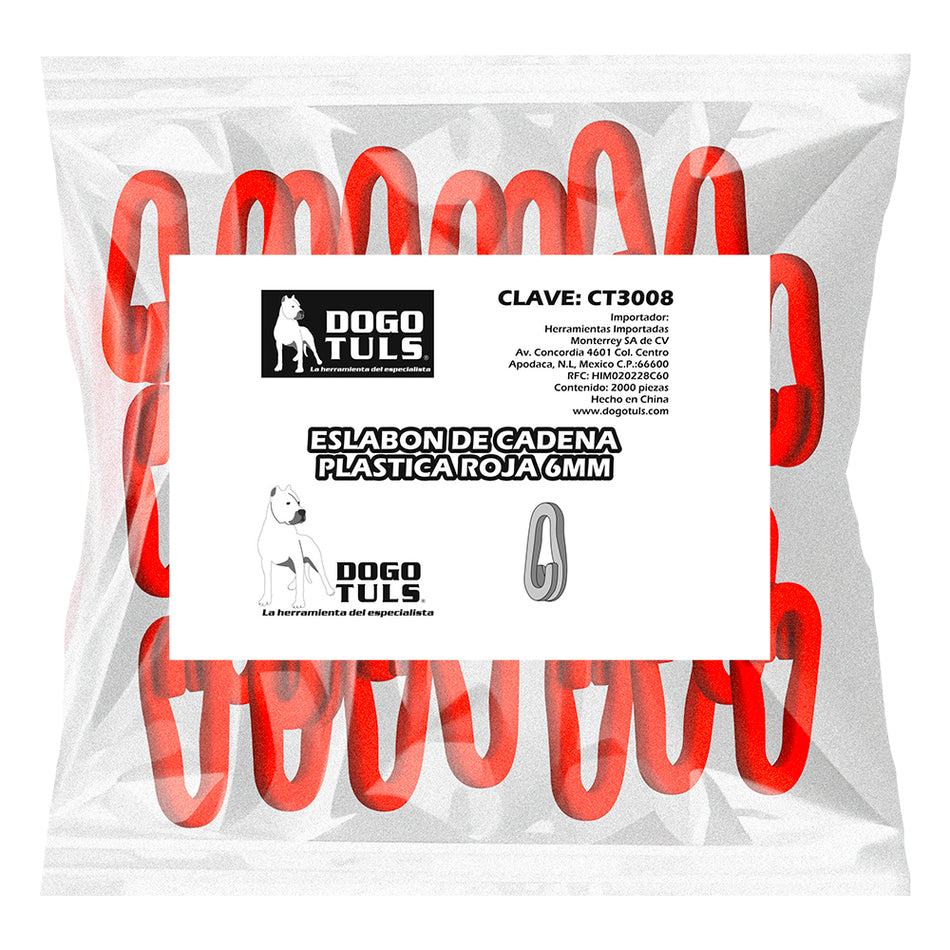 ESLABON DE CADENA PLASTICA ROJA 6MM, DOG DOGOTULS CT3008