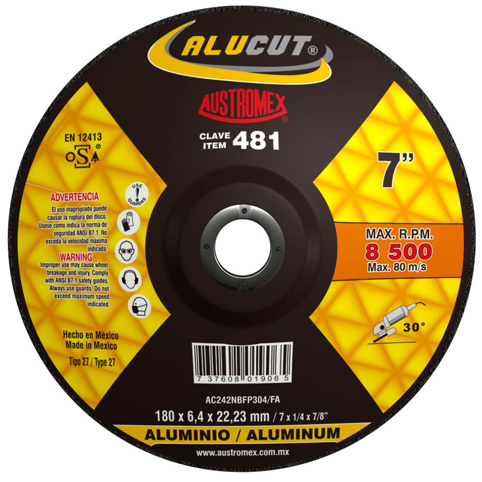 Disco abrasivo para desbaste de aluminio