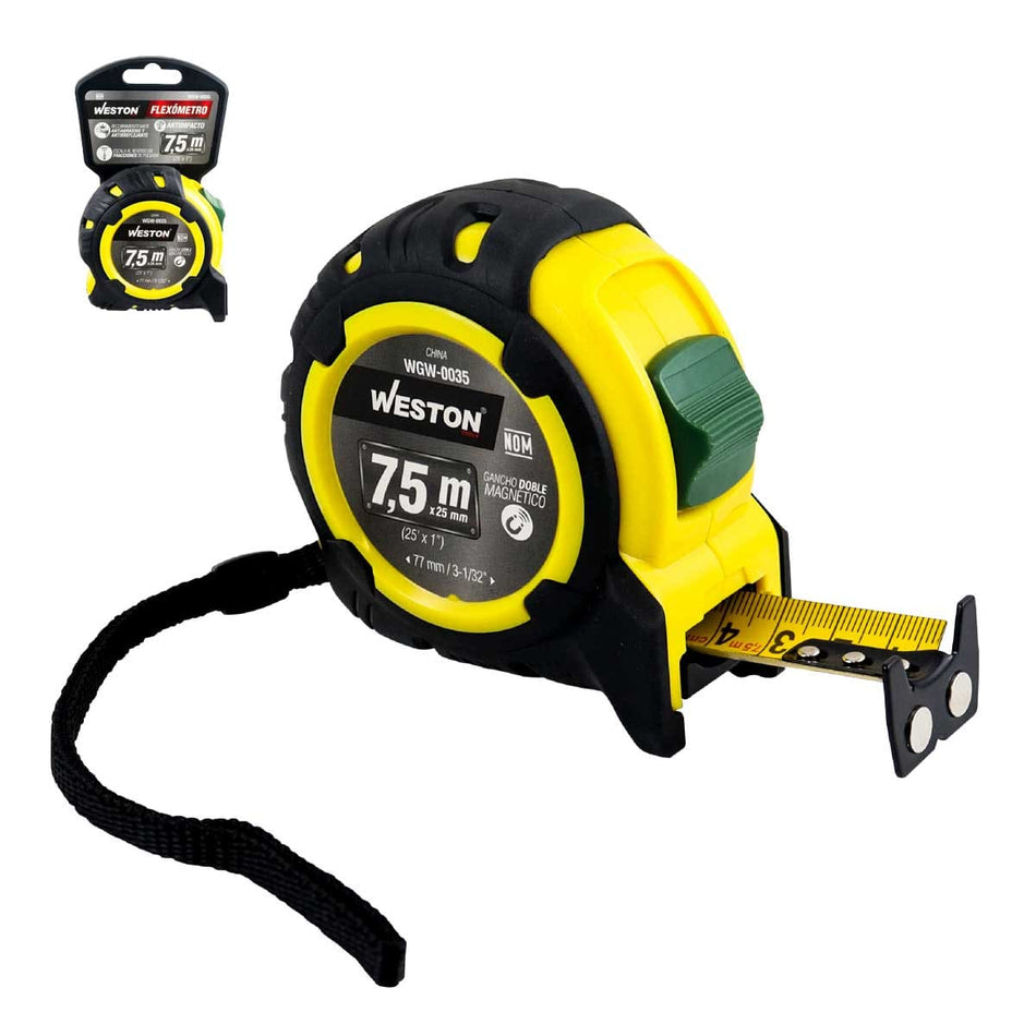 FLEXOMETRO 7.5M X 25MM AMARILLO ANTI IMP