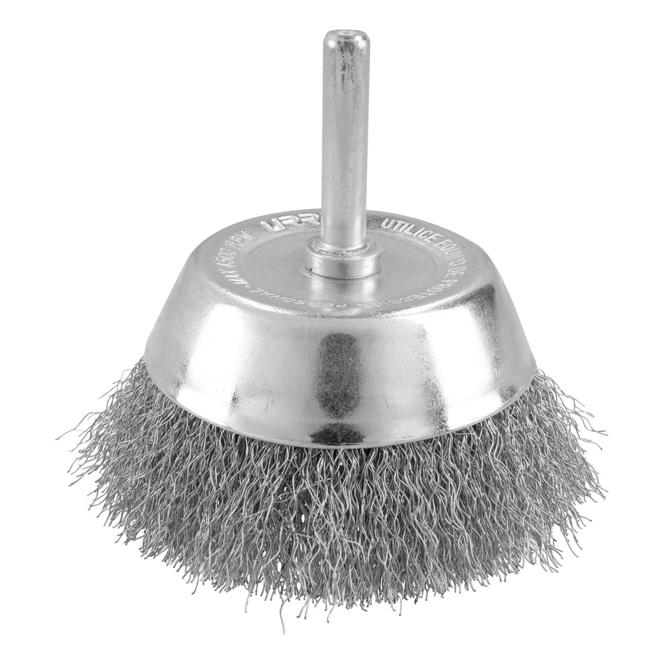 Carda copa ondulada alambre delgado acero inoxidable 1/2" x 0.30 mm con zanco 1/4" Surtek C628