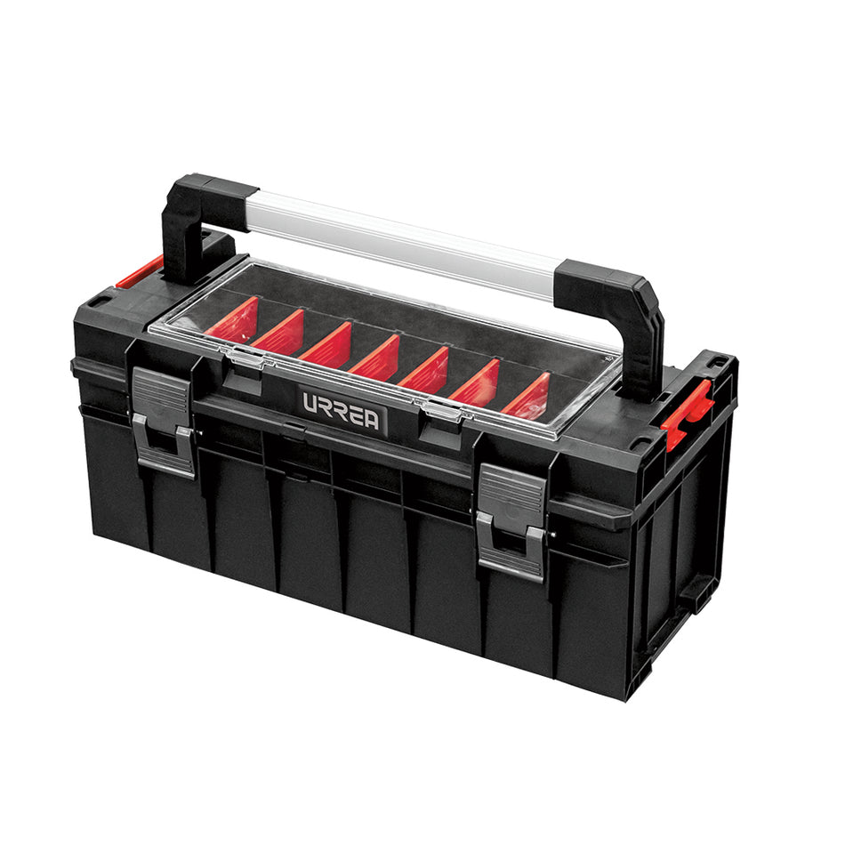 Caja portaherramientas plástica modular con organizador color negro 21"x 10" x 9" Urrea CPO21