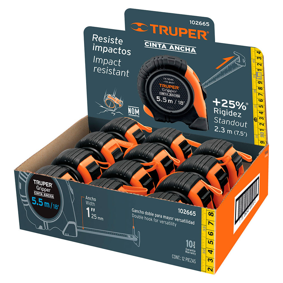 Flexómetro Gripper 5.5m cinta 25mm displ