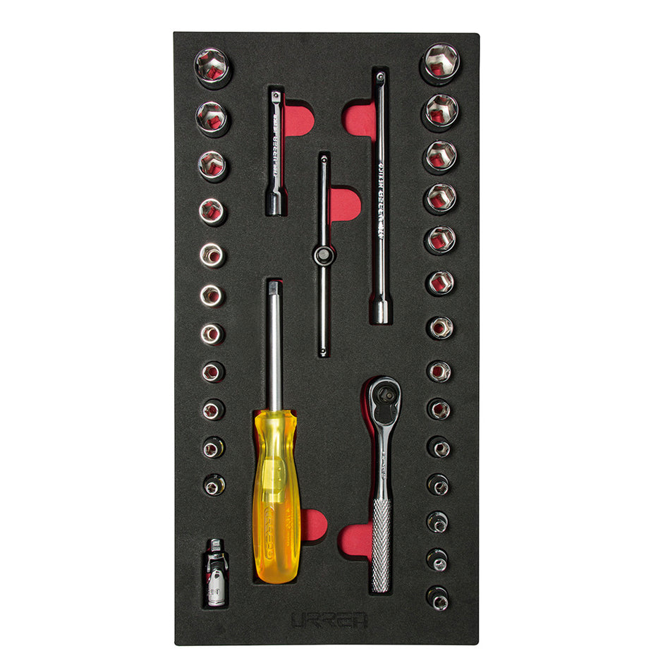 Juego de dados cortos y accesorios cuadro de 1/4" combinados 31 piezas, CH101-C Urrea CH101