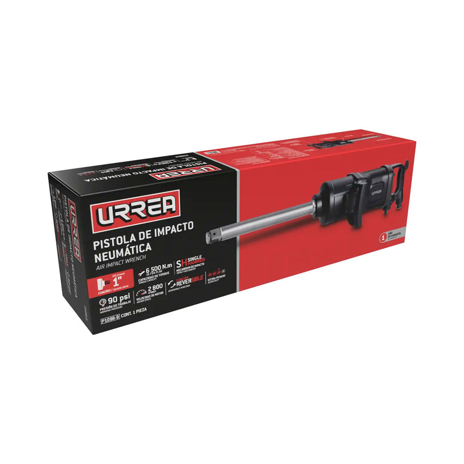 Pistola de impacto neumática cuadro de 1" 4,500 Ft-lb con extensión 9" sistema twin hammer Urrea P1098-9