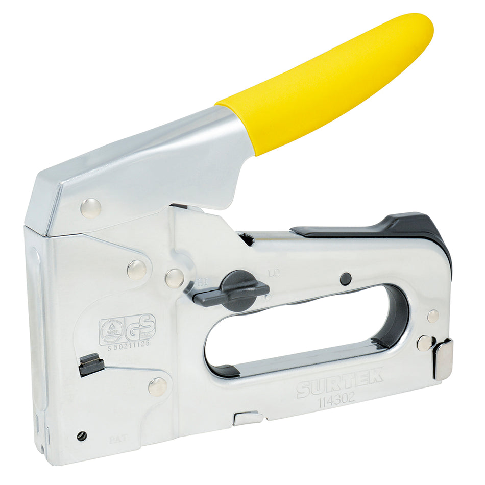 Engrapadora metálica tipo pistola 4 en 1 para grapas 1/4" a 9/14" Surtek 114302